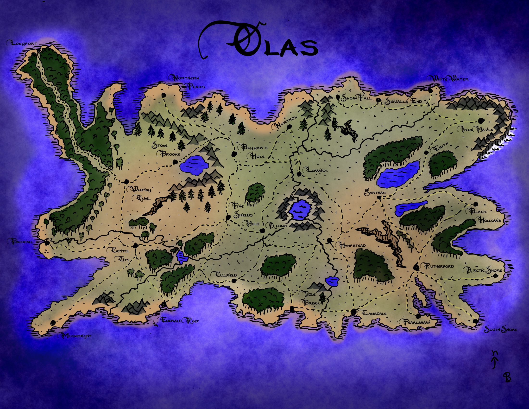 Map of Olas — the lands of the Five Shields and the Rodeam